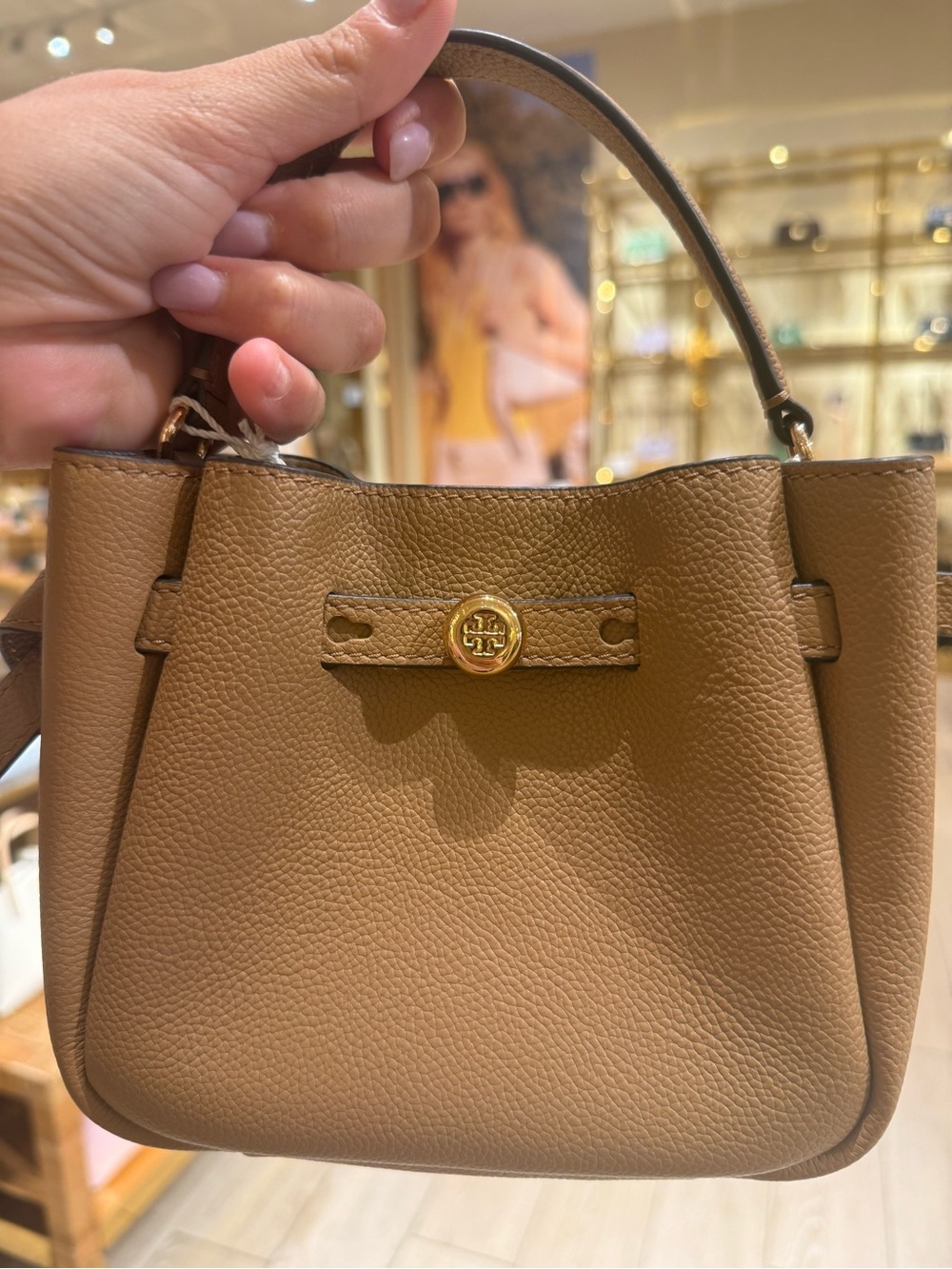 Tory Burch Tan Pebbled Leather crossbody Bag with Gold Logo